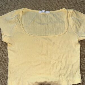 Gaze Light Yellow Square Neck Short Sleeve Top